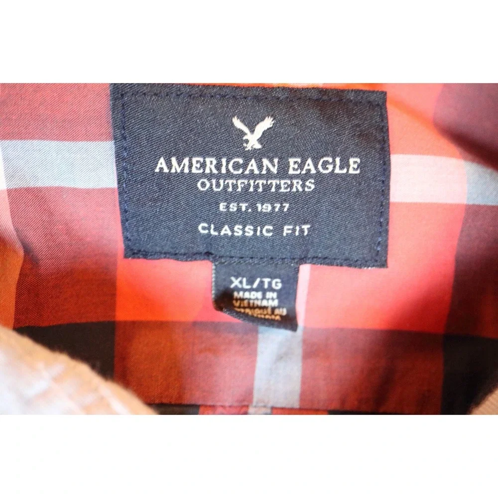 American Eagle Mens XL Classic Fit Long Sleeve Plaid Button Down Shirt Red - Picture 4 of 9